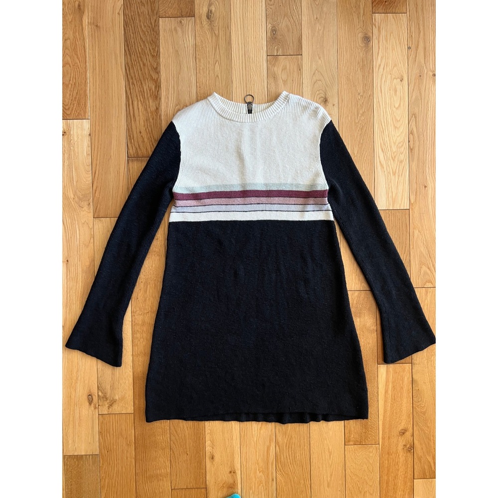 Free People Color Block Long Sleeve Sweater Dress Linen Blend Womens Size S - Picture 2 of 9